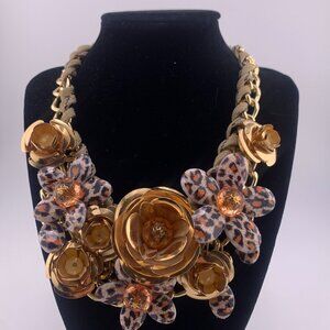 Statement Floral & Leopard Print Necklace